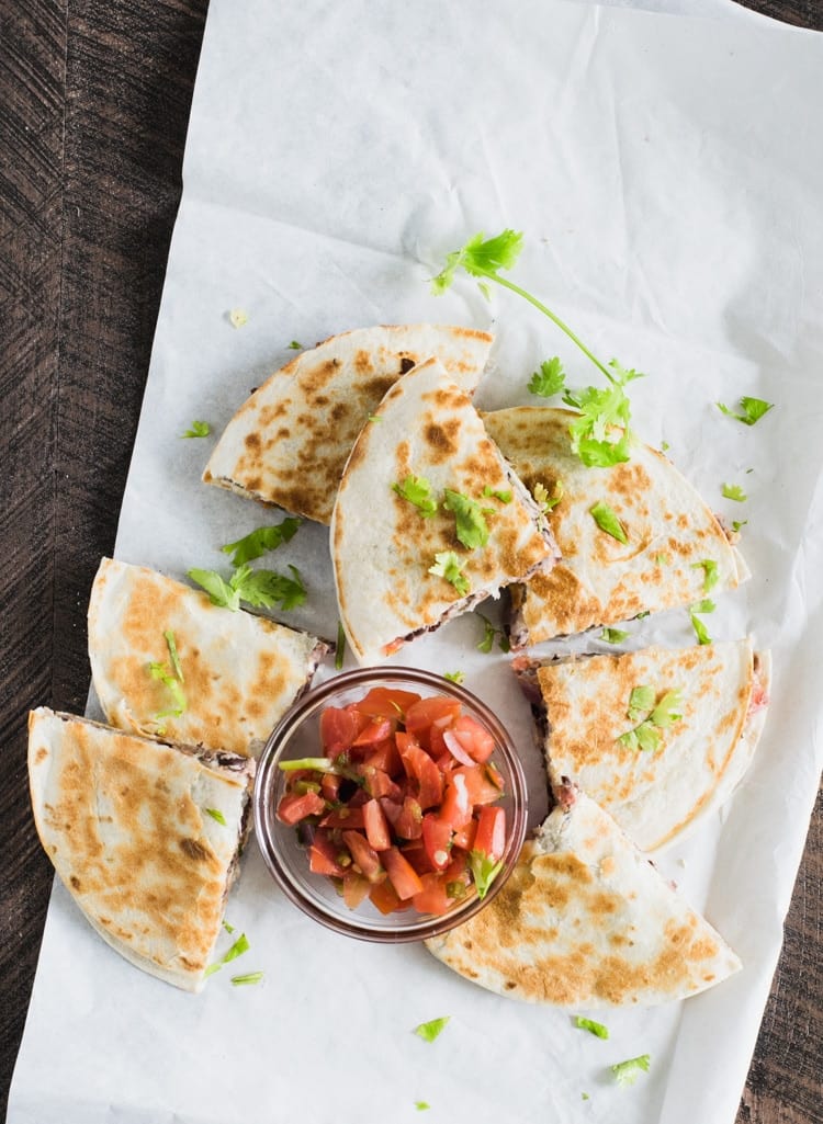 These vegetarian quesadillas are a great easy dinner for busy back to school nights. 