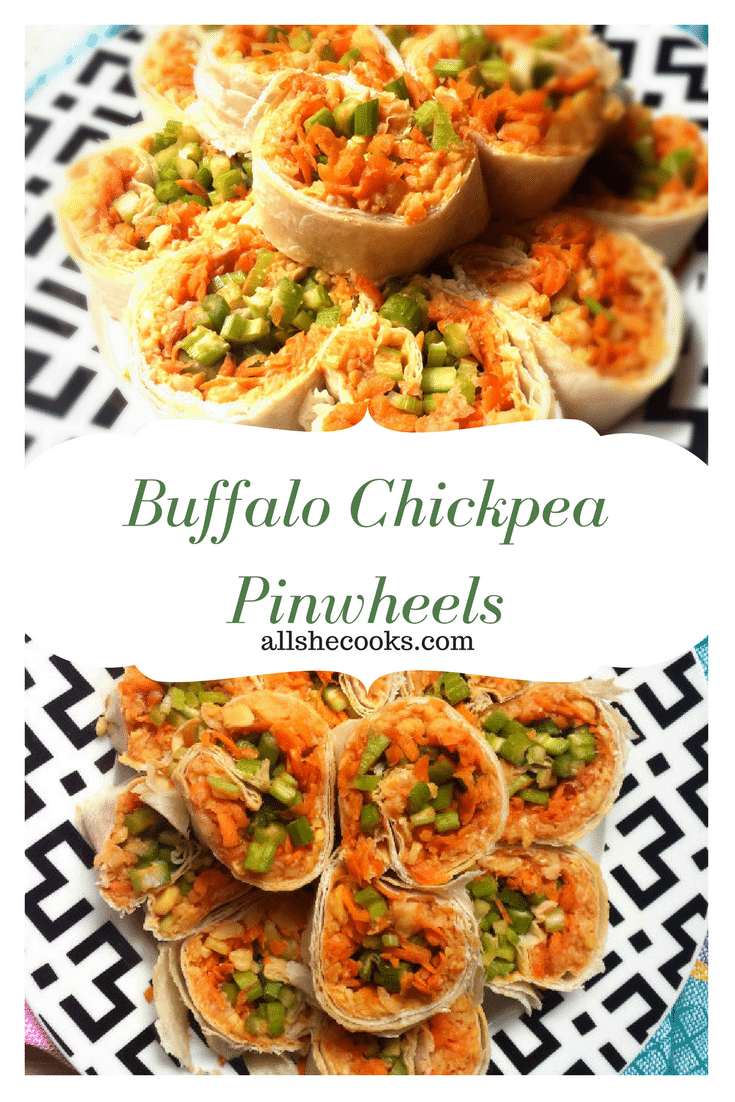 Buffalo Chickpea Pinwheels are an easy recipe for back to school lunches, appetizers and snacks. This is an easy chickpea appetizer recipe to make that takes just a small amount of time.