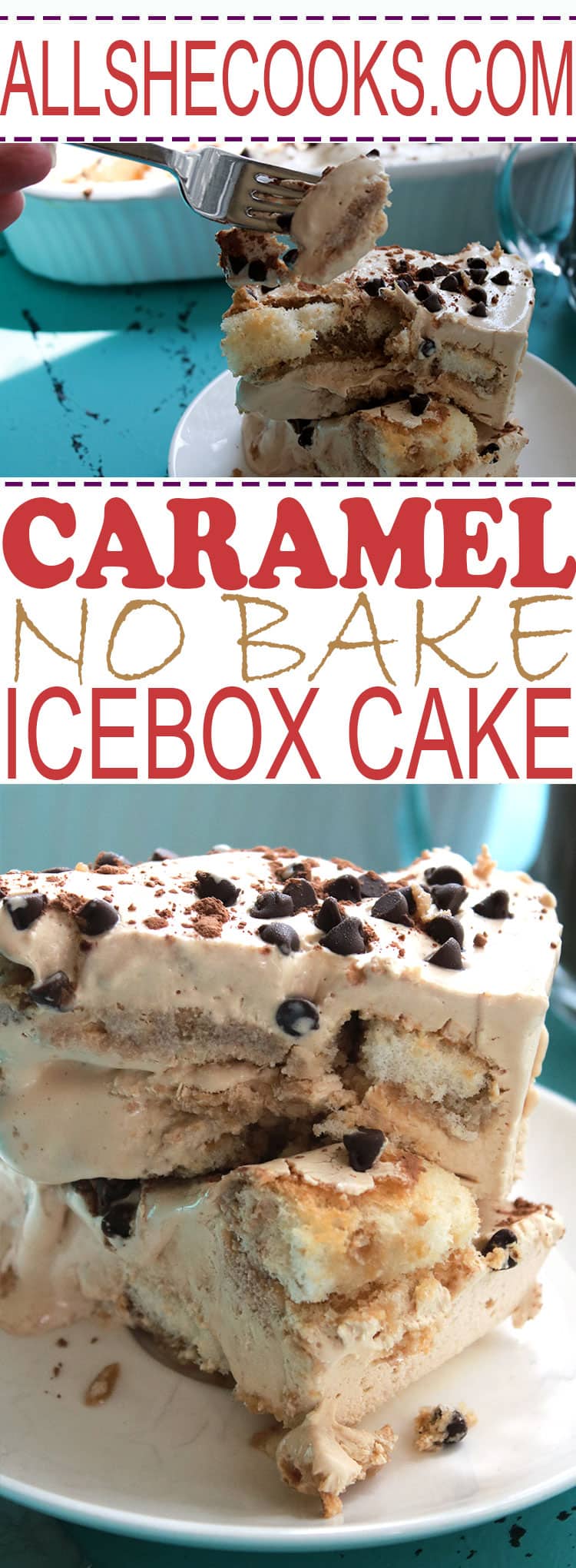 „Caramel No Bake“ ledo dėžutės pyragas yra lengvas desertų receptas, naudojant „Caramel One Touch Latte“.  Šis desertas be kepimo negali būti pagamintas greitai ir puikiai tinka vasarai.  #ceboxcake #nobake #coffeedesserts #caramel