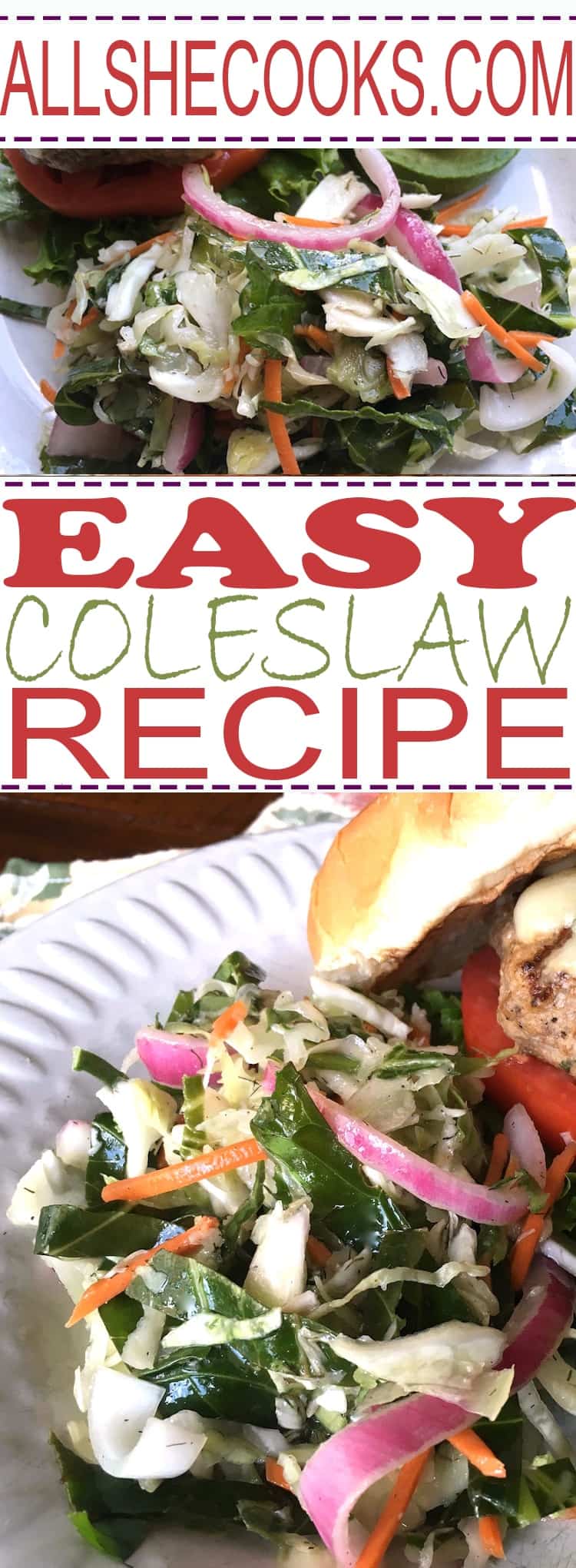 Enjoy this easy Carolina Coleslaw Recipe. It is the perfect party side dish recipe. It also makes a tasty topping to pulled chicken or pulled pork sandwiches.