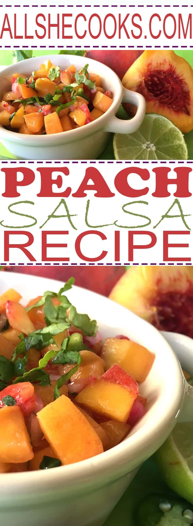 spicy peach salsa is absolutely gorgeous! The combination of colors creates a beautiful presentation, while the delicious blend of sweet and spicy flavors makes it a wonderful addition to simply prepared fish, chicken or pork dishes.