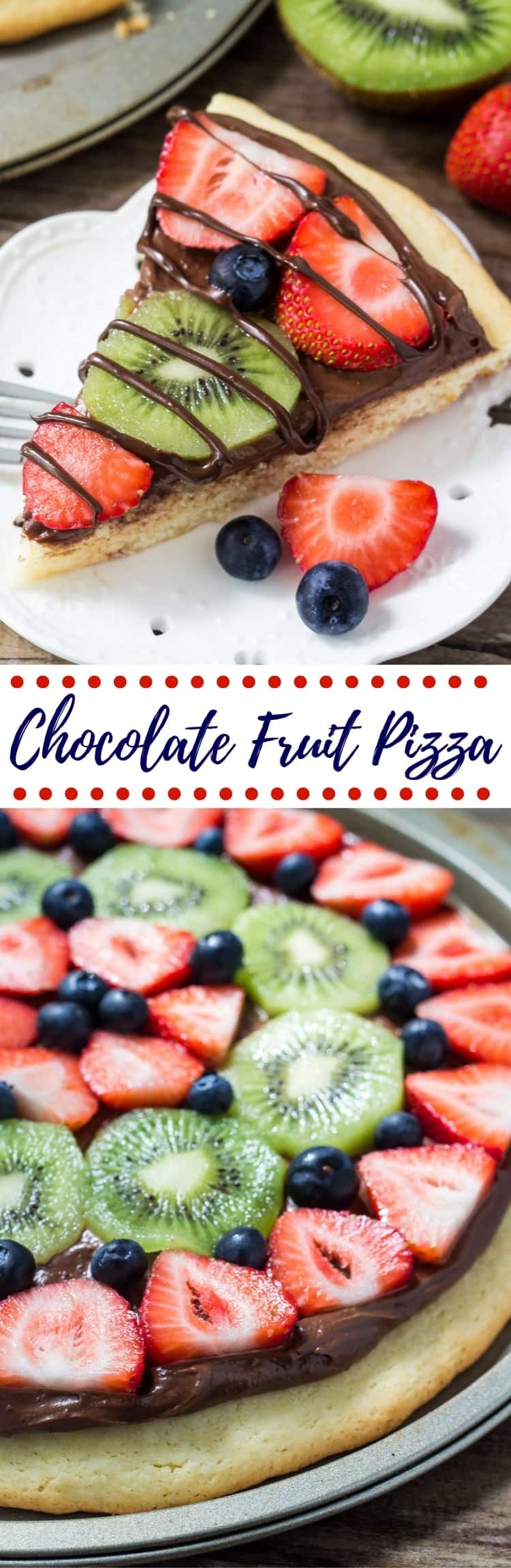 Chocolate fruit pizza is always a total crowd pleaser. With chewy sugar cookie, creamy chocolate cream cheese topping & fresh berries - you can't go wrong!