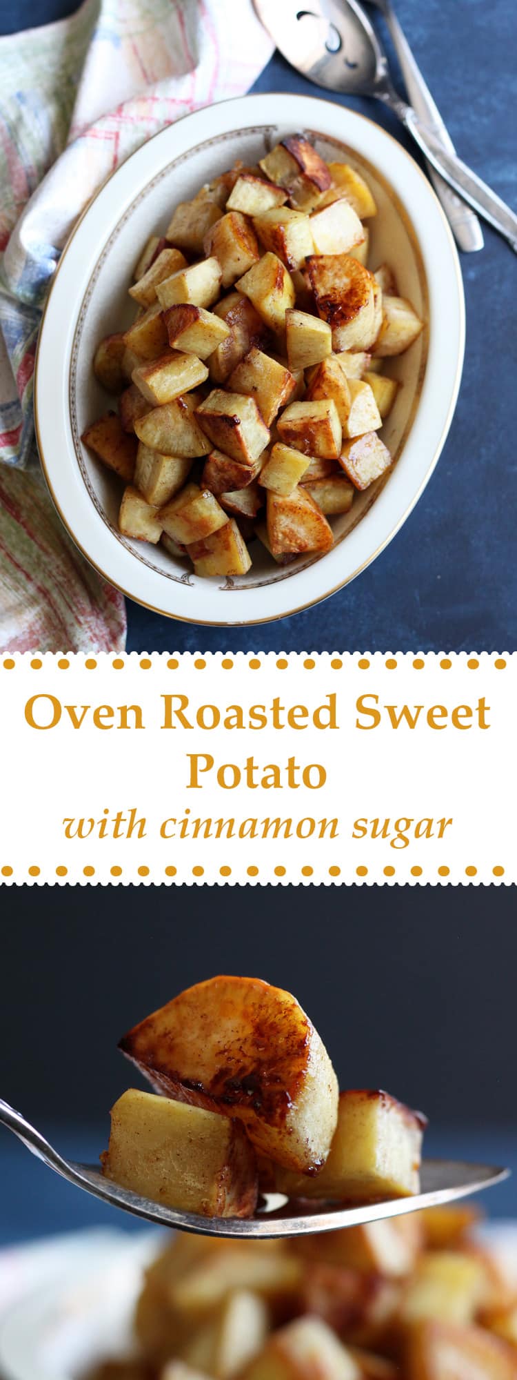 This Oven Roasted Sweet Potato with Cinnamon Sugar is an easy recipe to make for dinner or as a Thanksgiving side dish that will make the house smell great!