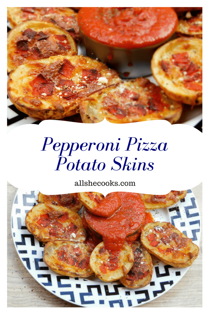 Pepperoni Pizza Potato Skins are a delicious and easy appetizer recipe great to serve for football tailgate parties and other gatherings. This is party food at its finest.