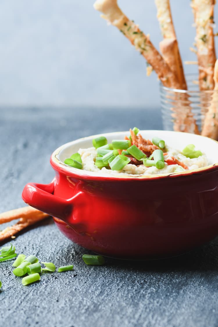 Rosemary White Bean Dip topped with Bacon