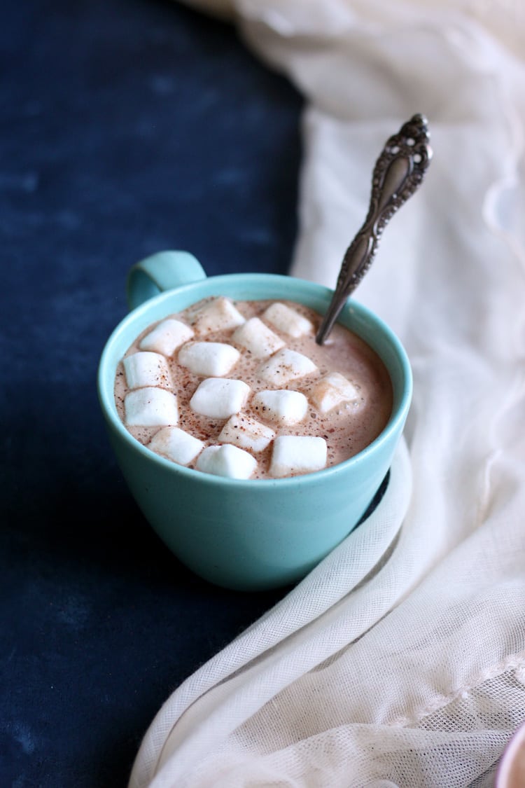 Tired of the same old store bought cocoa pack? Try this easy homemade Spiced Hot Chocolate with nutmeg and cinnamon, and stay sweet this holiday season!