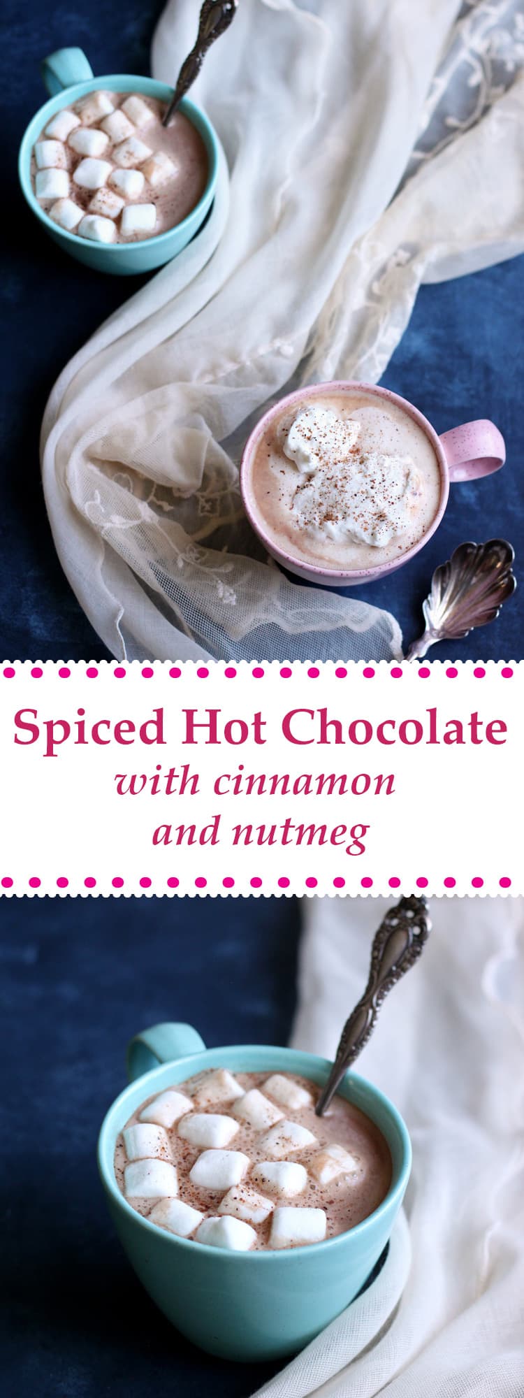 Tired of the same old store bought cocoa pack? Try this easy homemade Spiced Hot Chocolate with nutmeg and cinnamon, and stay sweet this holiday season! #hotchocolate #coldweatherdrinks #hotcocoa