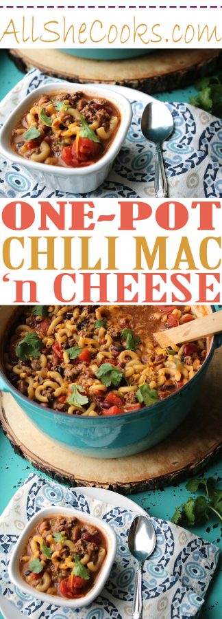 One-Pot Chili Mac n Cheese is an easy recipe that is perfect for serving up as a weeknight dinner or food to feed a crowd. Looking for recipes for those hectic back to school dinner ideas? This is a great recipe to try!