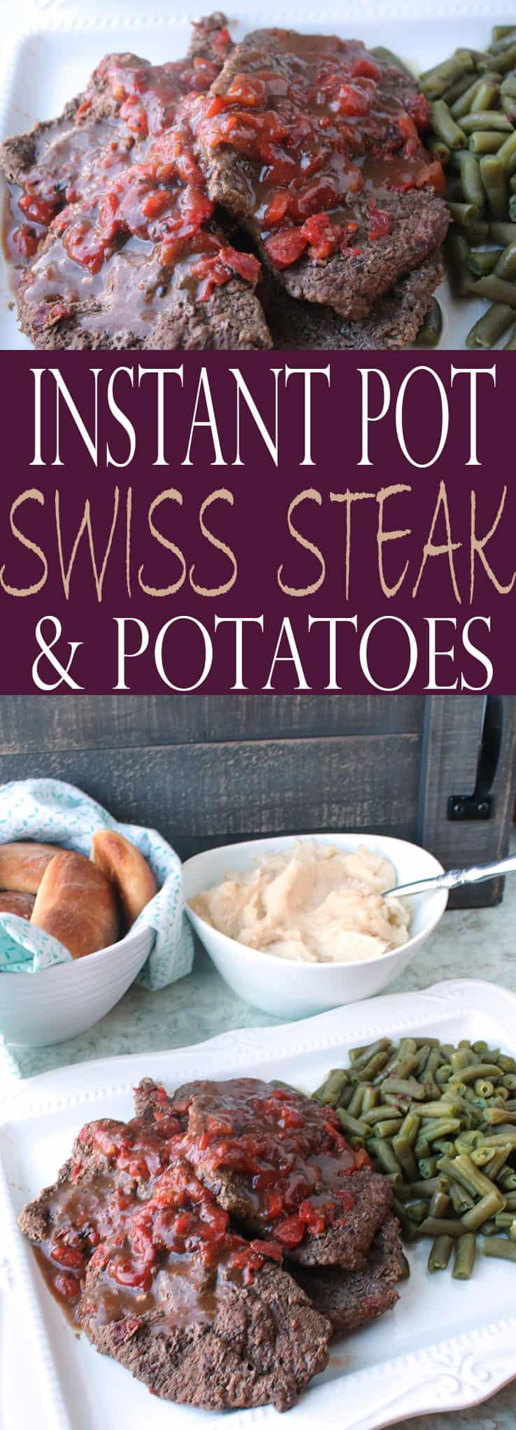 Your whole family will love this Instant Pot Swiss Steak and Potatoes recipe! It's an easy Instant Pot recipe that's ready in no time at all. #instantpot #instantpotrecipes #instantpotswisssteak #steak
