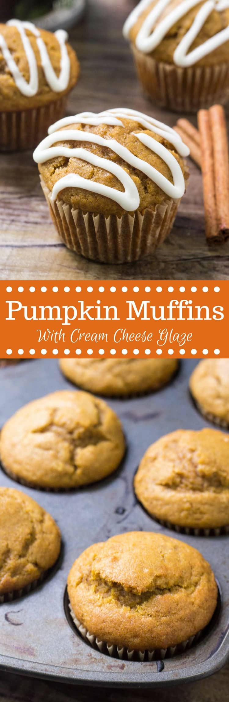 These pumpkin muffins with cream cheese glaze are moist, fluffy & filled with fall flavors. The perfect breakfast for fall!