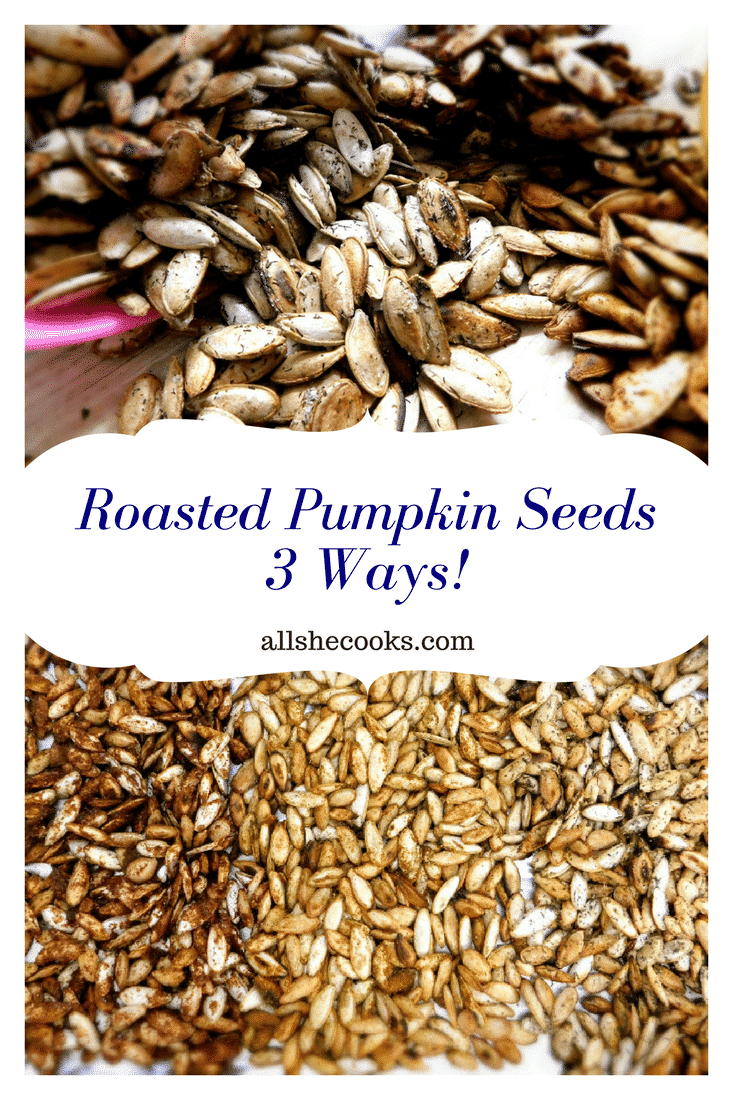 How to make Roasted Pumpkin Seeds 3 Ways. Enjoy this fun and seasonal snack that is flavorful and tasty. #pumpkin #pumpkinseeds #fallflavor 