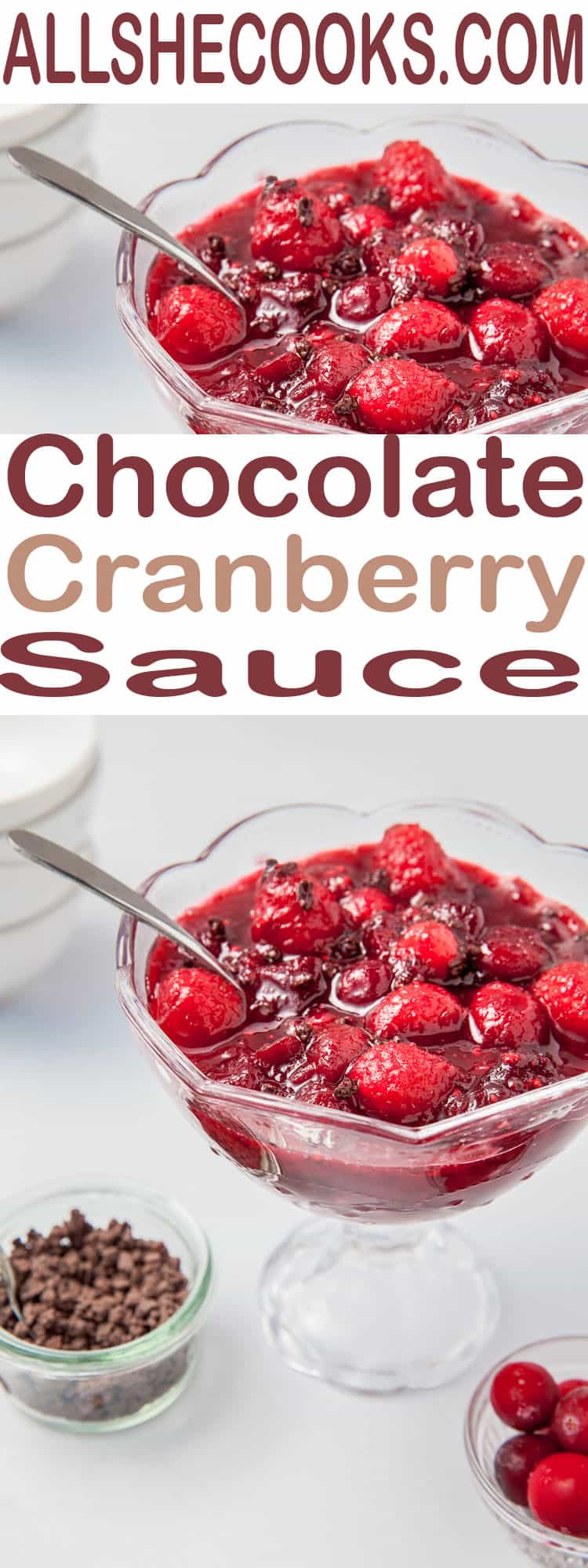 Learn how to make cranberry sauce with chocolate. This cranberry sauce is a fun and tasty twist on a classic holiday recipe. Perfect cranberry sauce for Thanksgiving. #cranberries #saucerecipes