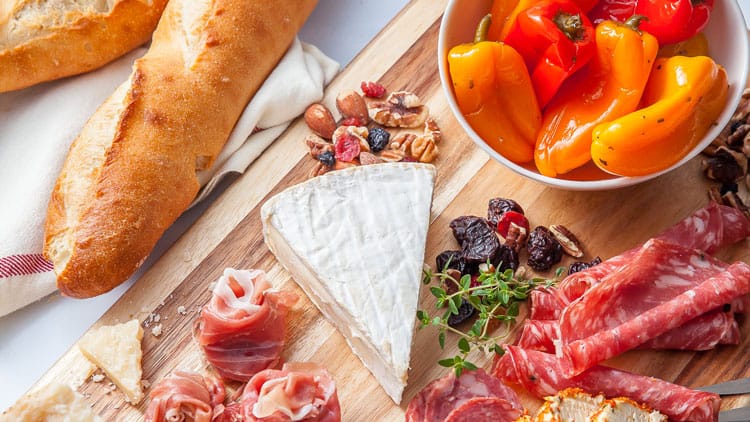 relish tray with cheese and pickled peppers