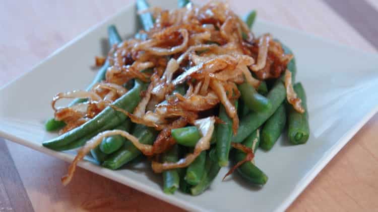 Green Beans with Caramelized Onions, an easy Thanksgiving side dish