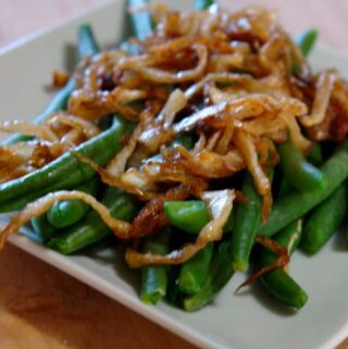 Green Beans with Caramelized Onions, an easy Thanksgiving side dish