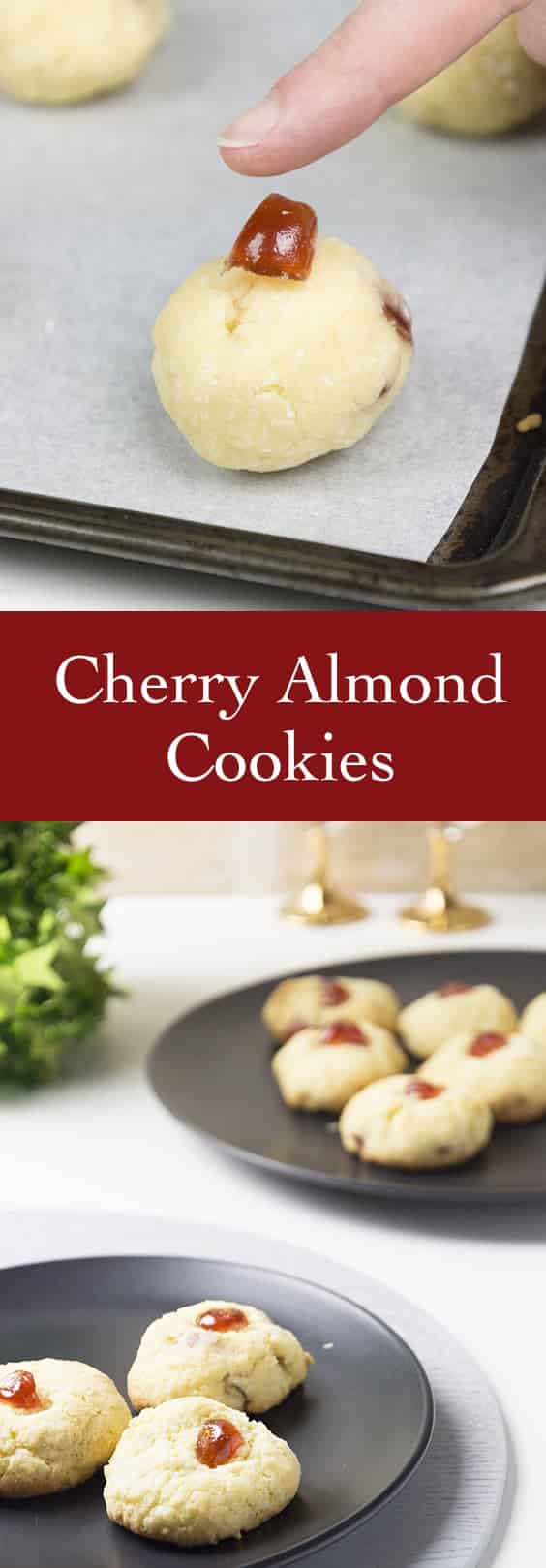 Recipe for Cherry Almond Christmas Cookies is a delicious cookie recipe to add to your holiday baking list. These are great for neighbor gifts as well.