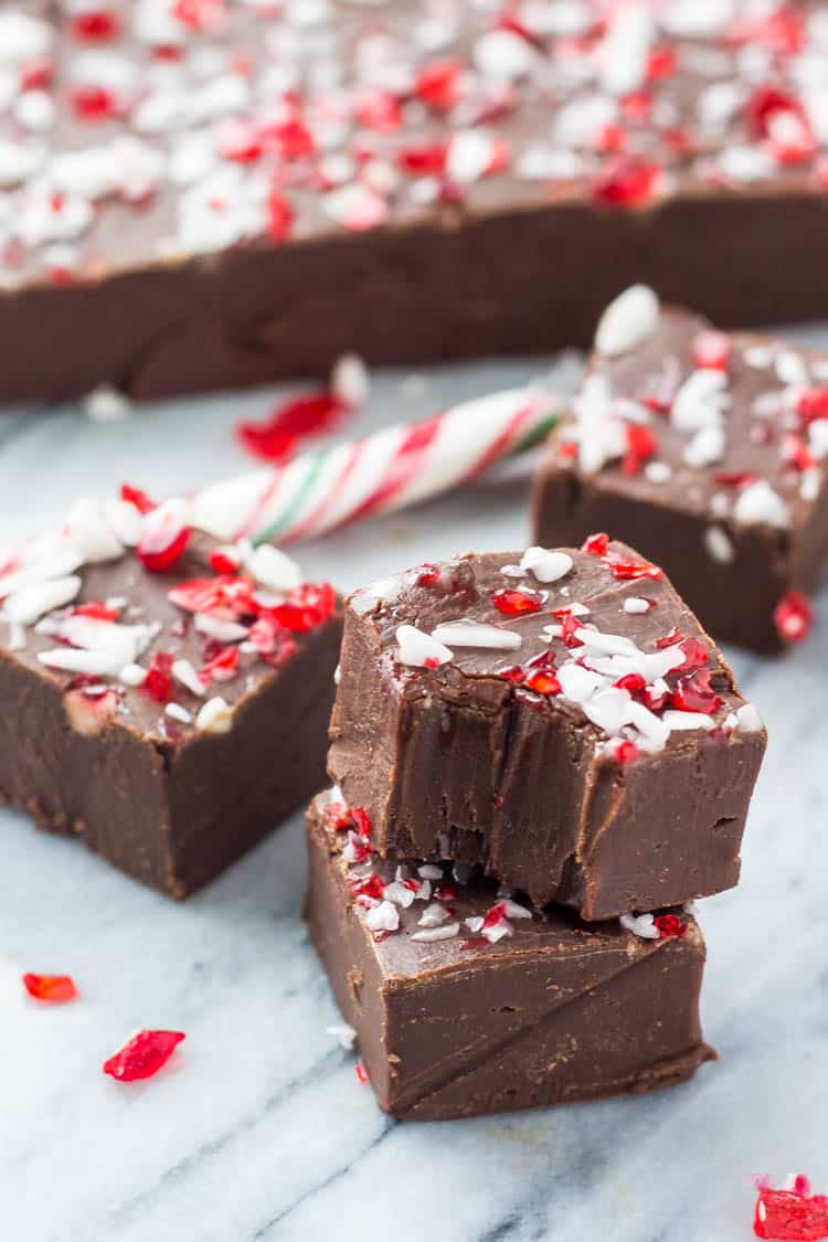 This Candy Cane Chocolate Fudge is smooth, creamy & perfect for Christmas! So easy to make - it's a great gift too!