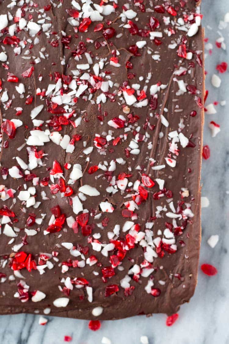 This Candy Cane Chocolate Fudge is smooth, creamy & perfect for Christmas! So easy to make - it's a great gift too!