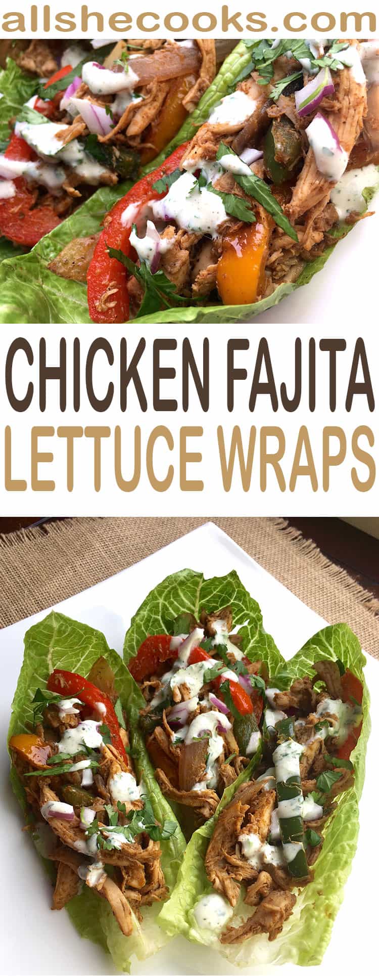 These easy Chicken Fajita Lettuce Wraps are a great dinner idea for a lighter meal. The sauce is so delicious and you'll find yourself wanting to make this meal again and again.