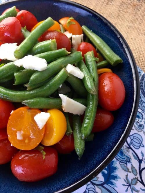 Easy Green Bean Salad with Tomatoes and Feta - All She Cooks