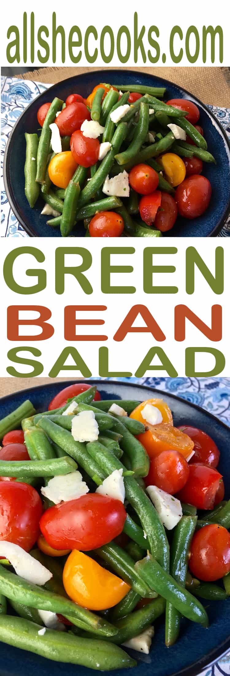 Looking for a new salad to serve for dinner? This Green Bean Salad is the perfect side dish. Full of green beans, heirloom cherry tomatoes and feta cheese...this salad is sure to be a hit.