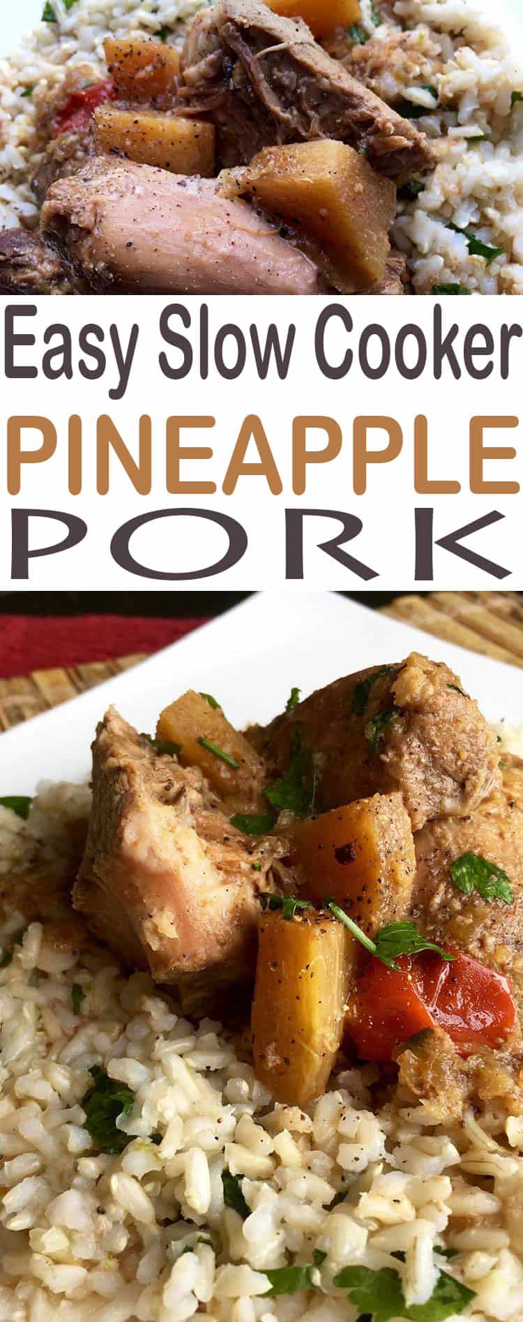 Pineapple Pork Butt on rice on white plate