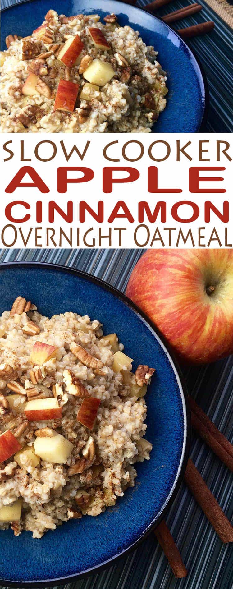 Learn how to make this delicious slow cooker overnight oatmeal recipe. Apple Cinnamon Overnight Oatmeal is ready for breakfast.