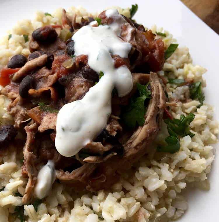 cilantro lime sauce on pulled chicken and cilantro rice