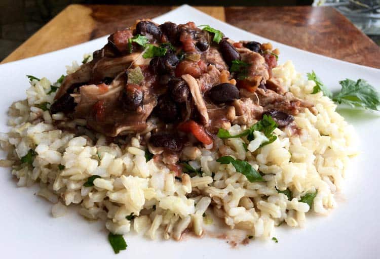 slow cooker pulled chicken over cilantro rice