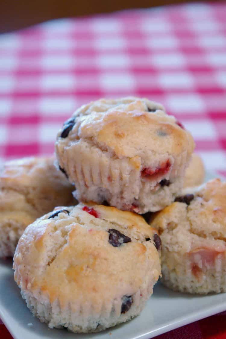 Strawberry Chocolate Chip Muffins, Valentine's Day Breakfast, Muffin Recipe #Muffins #Chocolate #ValentinesDay