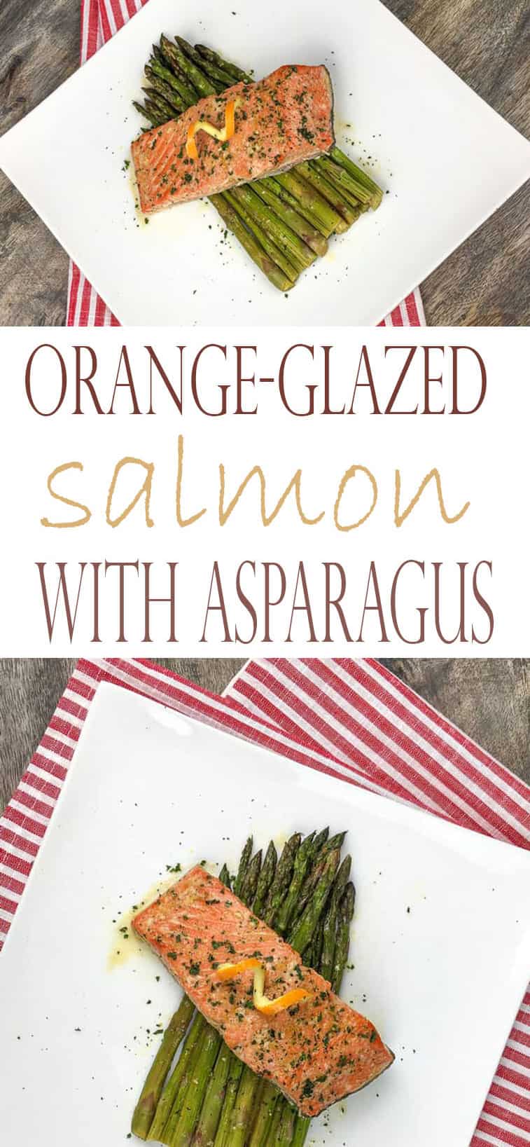 Orange-Glazed Salmon with Asparagus makes for a wonderful and healthy dinner! It's a true one-pan meal that only takes 25 minutes to make. Try it for dinner tonight -- you won't be disappointed! #fish #salmonrecipes #howtocookfish #healthyrecipes