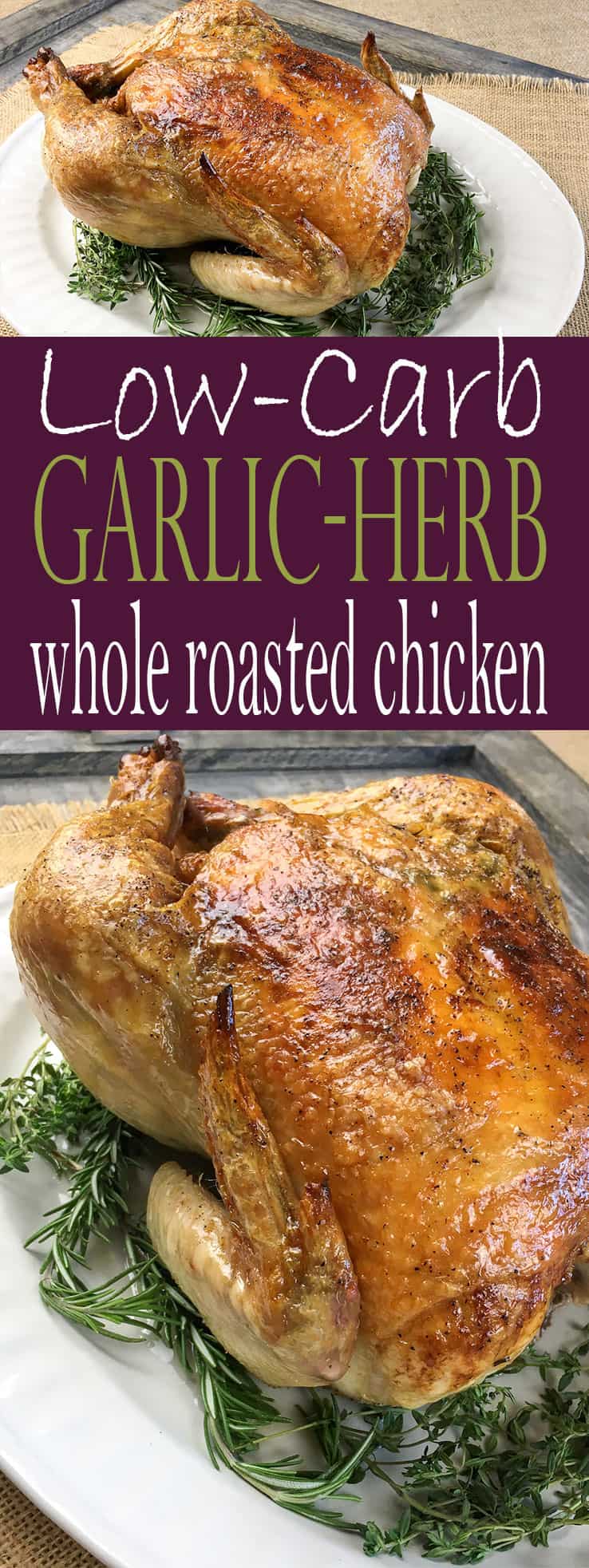 This Keto Chicken with Garlic and Herbs (Low-Carb Garlic-Herb Whole Roasted Chicken) tastes SO good and has only 1.8g net carbs per serving! Perfect for the keto diet. #keto #ketogenic #ketodiet #ketorecipes #ketochicken