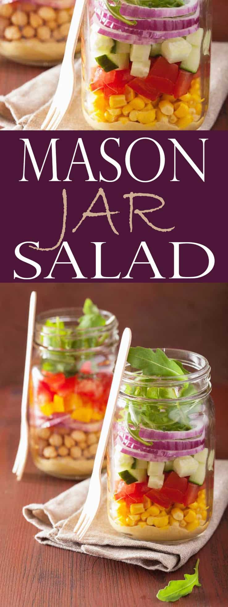 Mason Jar Salad is an awesome meal prep idea! Salad in a jar is an easy and convenient way to save time and eat healthier. Includes several Mason Jar Salad ideas! #mealprep #salad #masonjarsalad #saladinajar