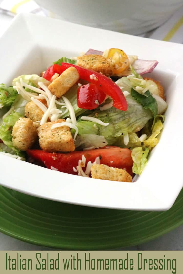 Zesty Italian Salad with Homemade Italian Dressing is loaded with zesty Italian flavors! Satisfying yet simple, this will quickly become your go-to salad recipe. Buon appetito! #salad #italiansalad #makeahead #homemadedressing