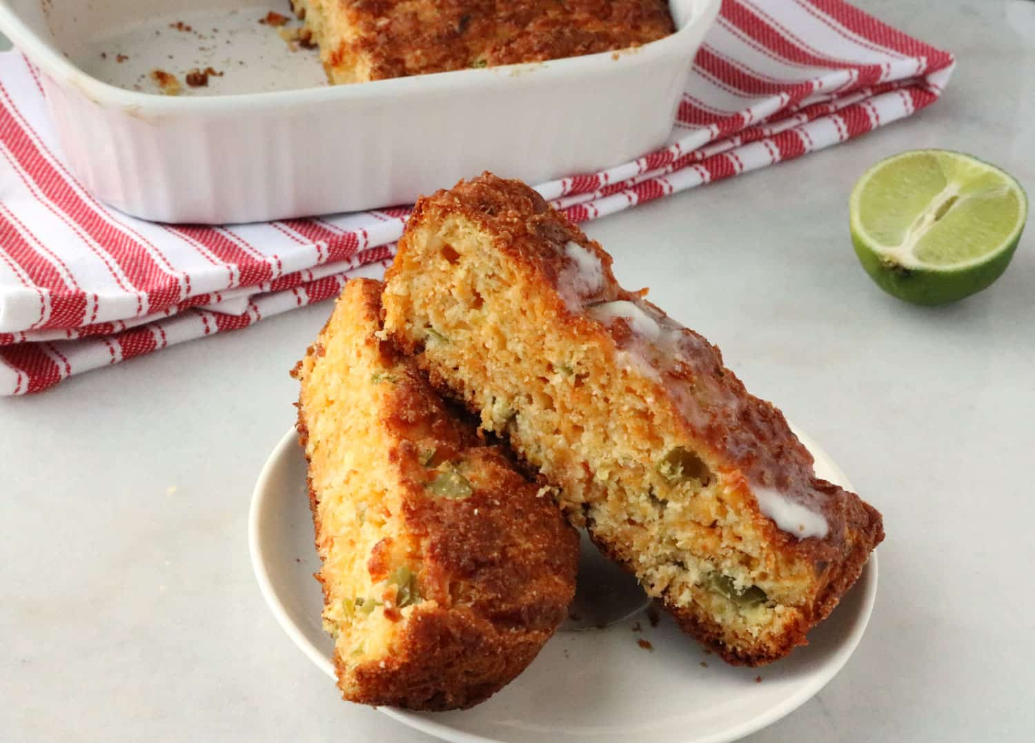 Mexican Corn Bread on white plate.