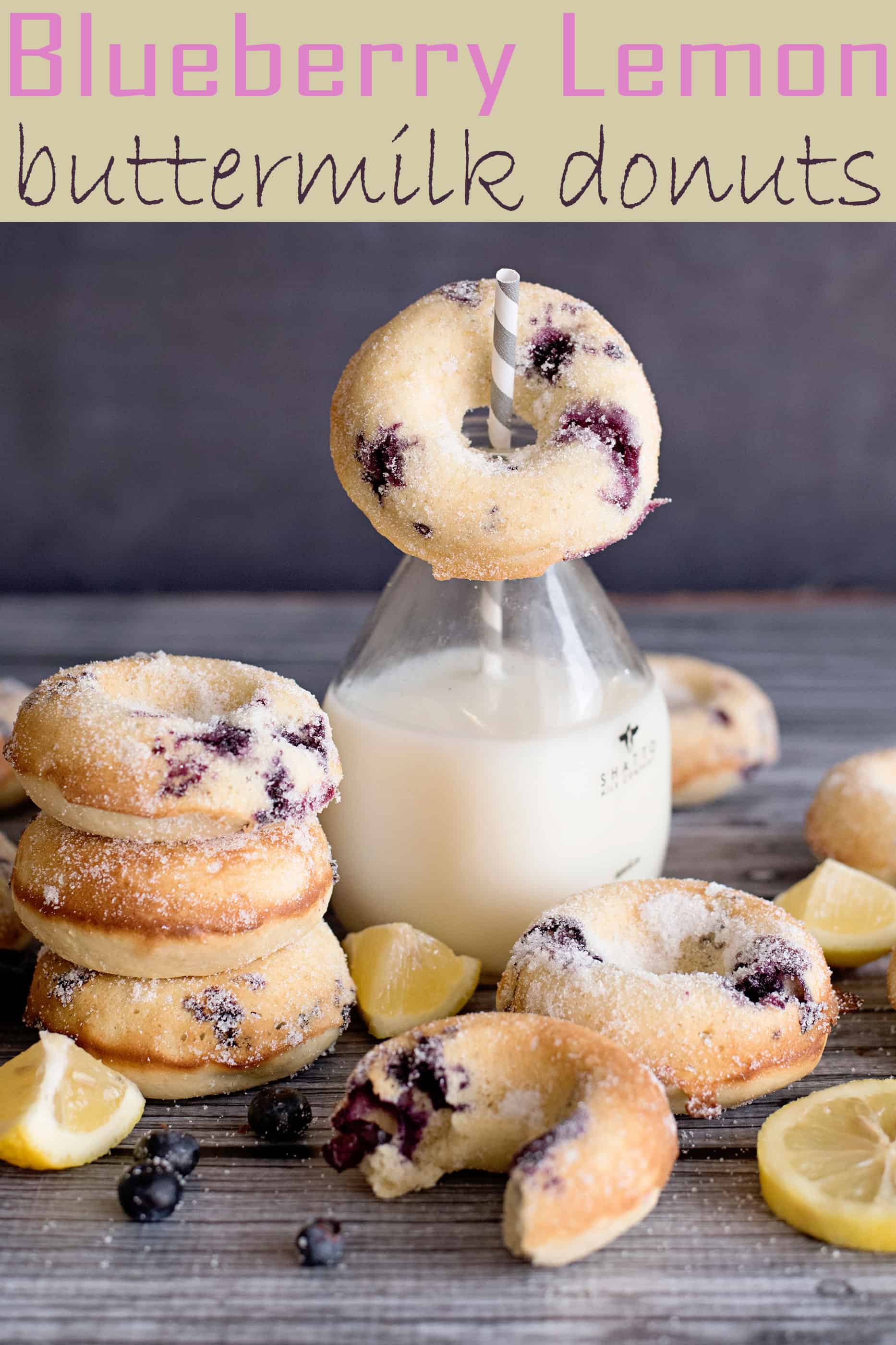 Blueberry Buttermilk Donuts are an easy and delicious baked breakfast treat! The added lemon zest makes them taste like sunshine. #blueberrybuttermilkdonuts #bakedonuts #easyquickbreakfast
