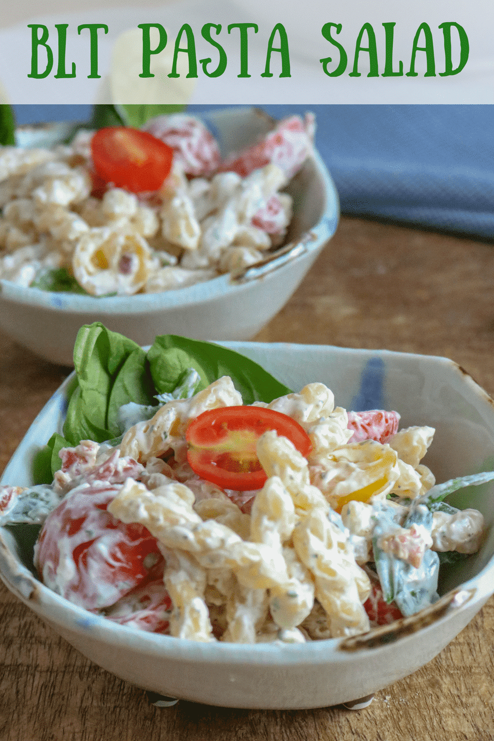 BLT Pasta Salad is a delicious and easy twist on an American favorite! The combination of yellow and red tomatoes makes it so colorful and so tasty. The perfect choice to bring to a BBQ, potluck or picnic. #BLT #salad #pastasalad #easypotluckrecipe #deliciouspastasalad #bacon #summer #picnic