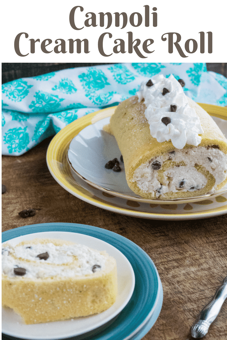 Cannoli Cream Cake Roll is an amazing recipe! A deliciously moist twist on the popular cannoli. Made of soft, moist cake filled with cannoli cream and chocolate chips. It's an unbelievably tasty end to any meal. #cannolicreamcake #moistcake #chocolatechipcannolicream #dessertcake #italian #dessert #cannoli