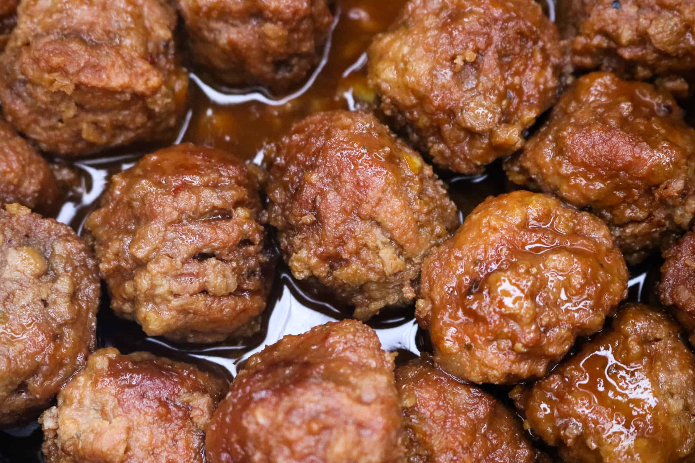 Close-up of the finished Instant Pot Orange BBQ Meatballs Recipe inside the Instant Pot