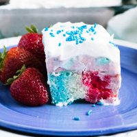 4th of July Poke Cake with Frozen Strawberry Layer