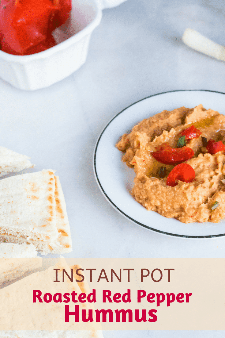 Join the hummus wave by trying this delicious Instant Pot Roasted Red Pepper Hummus! It's yummy, healthy, and thanks to the Instant Pot, it's SO easy to make! The addition of tangy and smoky roasted red peppers puts an incredibly tasty spin on the classic hummus spread. #roastedredpepperhummus #greathummussnack #instantpothummus #instantpot #hummus #dips #roastedredpeppers