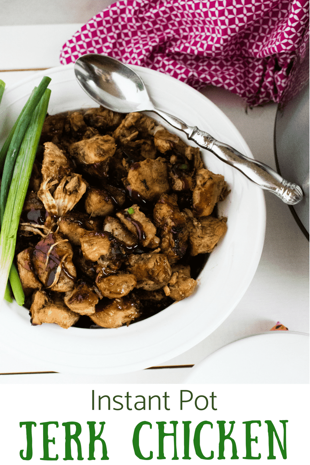 This Instant Pot Jerk Chicken Recipe is loaded with the deliciously smoky, spicy, slow-roasted Jerk flavors of the Caribbean. And it is a breeze to make! Just toss in the ingredients in the Instant Pot, set it, and in just 12 minutes it's ready to enjoy! #jerkchicken #instantpot #caribbeanflavors #jerkspice