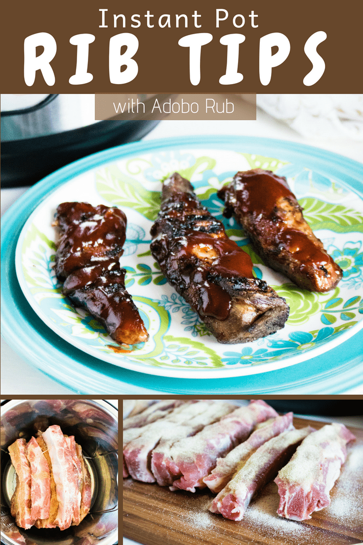 This Instant Pot Rib Tips recipe is SO simple and delicious! Tender rib tips are rubbed with Adobo spice for an amazing flavor and then cooked in the Instant Pot for a super easy and totally flavorful entrée. Now you can enjoy summer barbecue flavor anytime, and in all types of weather! #instantpotribtips #summerribtips #easyribtips #quickribtips #instantpot #ribs #barbecue #summer