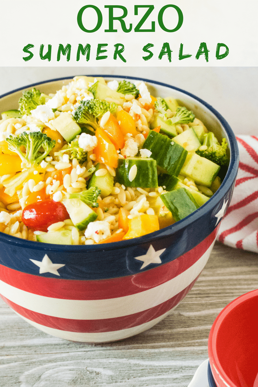 Ready to make the easiest pasta salad ever? This tasty Summer Orzo Salad is perfect your next BBQ or weeknight dinner. It's cool, refreshing and a breeze to make! #pastasalad #orzo #summer #salad #orzosalad