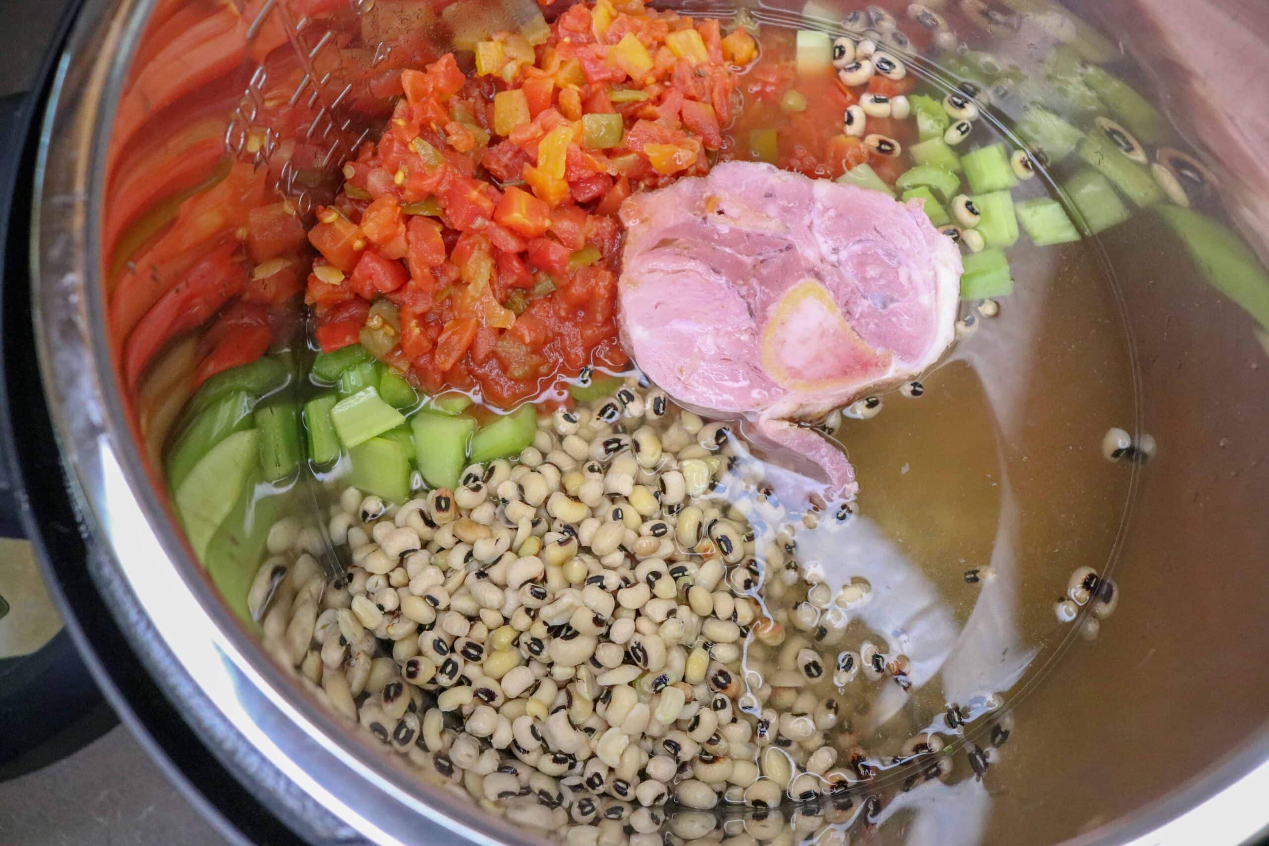 Instant Pot Black Eyed Peas Recipe ingredients inside the Instant Pot inner pot