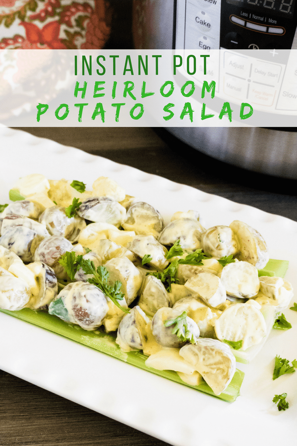 Looking for a quick, easy and delicious dish to bring to a party, picnic or casual get-together? Try this Instant Pot Heirloom Potato Salad recipe, filled with colorful and delicious heirloom potatoes and mixed with the classic potato salad ingredients of mustard, mayo, and pickles. And thanks to the Instant Pot, it's a breeze to make! Get ready to dig in! #heirlooompotatosalad #potatosalad #quickeasypotatosalad #easypotluckdish #instantpot #summerrecipe #salad #potato