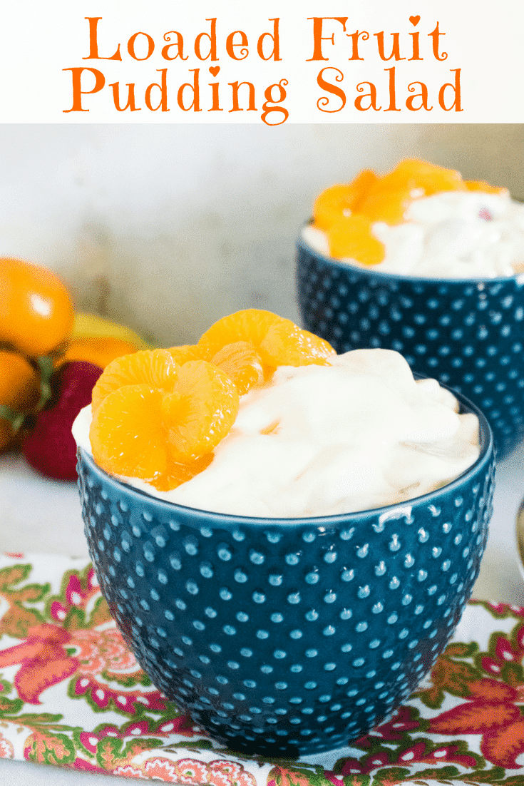 This Loaded Fruit Pudding Salad recipe is just bursting with fresh fruits, vanilla pudding, and creamy whipped topping. Loaded Fruit Pudding Salad is super quick and easy to make, so it is the perfect take-along treat for all your summertime picnics, outdoor parties, and special events! It's cool, sweet, and refreshing, and guaranteed to please any crowd! #fruitsalad #fruitpudding #summerdesserts #fruit #pudding #easydesserts