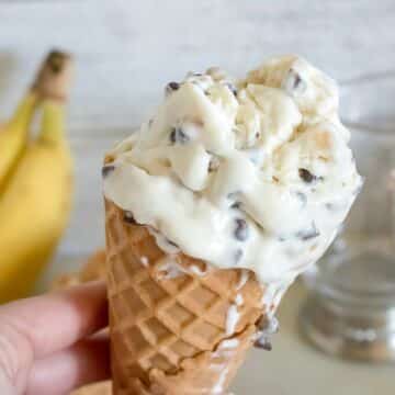 banana chocolate chip ice cream in a cone