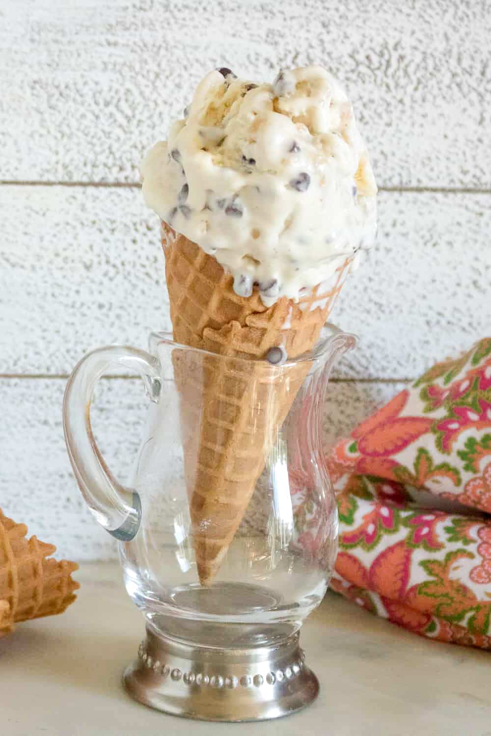 banana chocolate chip ice cream in a cone