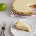 Permalink to: Key Lime Pie — Quick and Easy Recipe One slice of Quick and Easy Key Lime Pie cut from the pie and served on a white dessert plate with a silver fork